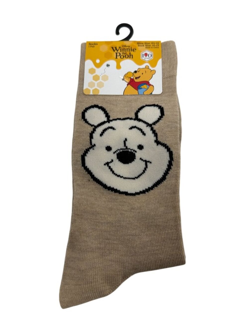Disney Winnie the Pooh Crew Socks Beige Character Face Adult NWT